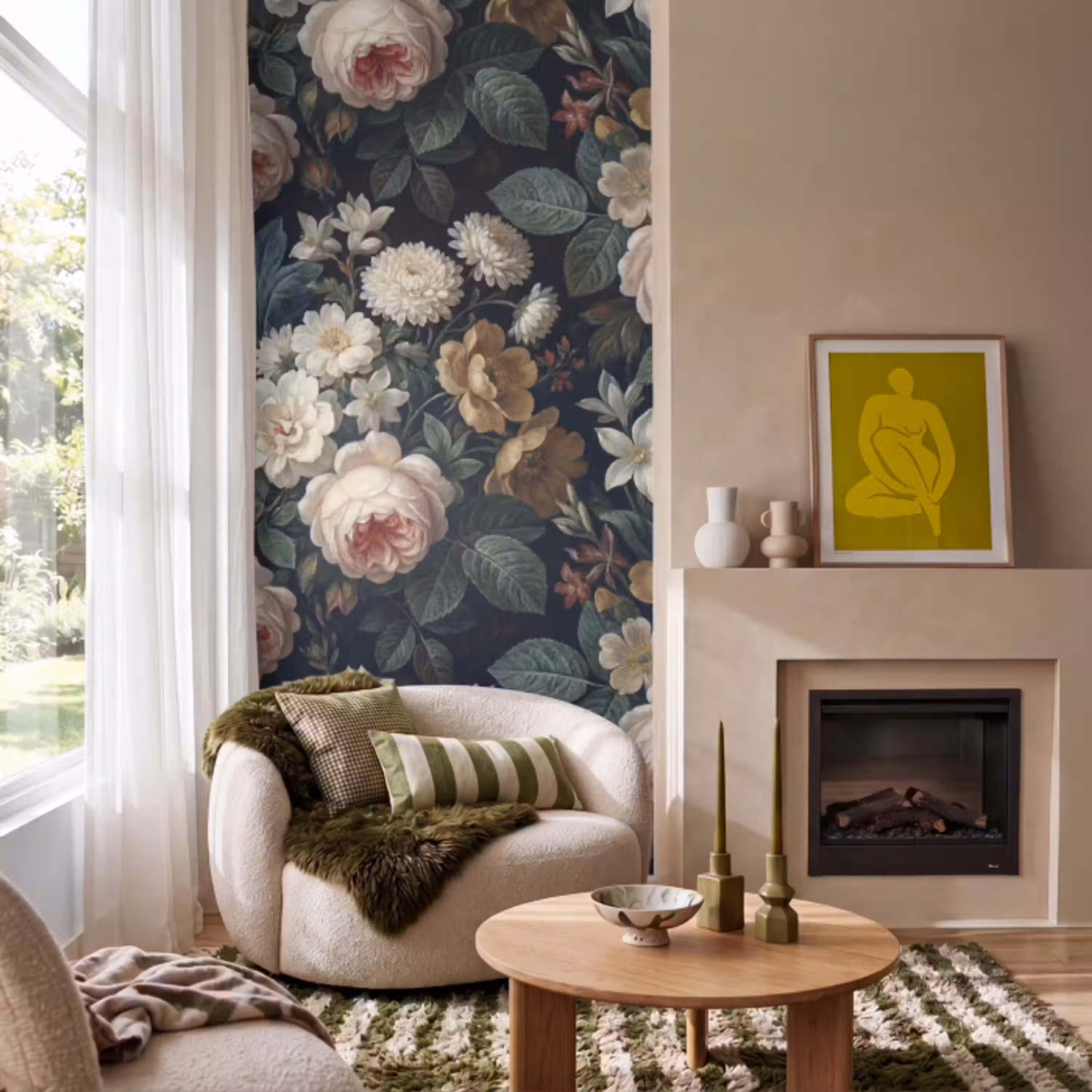 Bloemen - Boeket - Botanisch - Vintage - Donkere achtergrond Behang Vlies klein -sfeer2