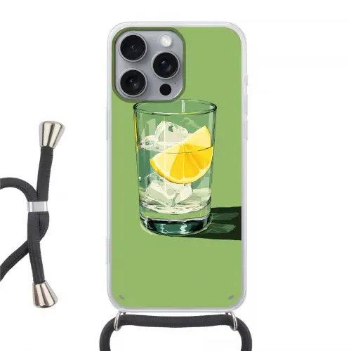 Glas - Citroen - Ijsblokjes - Groen Hoesje iPhone 16 Pro Max met koord klein -3d