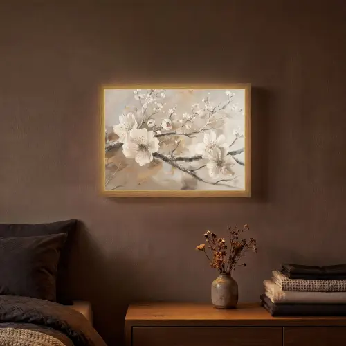 Bloemen - Natuur - Wit - Bloesem - Abstract Light Box met batterij (Wandlamp) middel -sfeer4