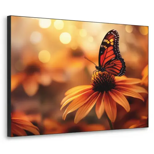 Vlinder - Bloemen - Oranje Textielframe zwart klein -3d