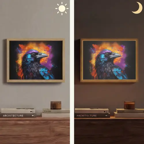 Vogel - Kraai - Graffiti - Zwart - Dieren Light Box met batterij (Wandlamp) middel -sfeer3