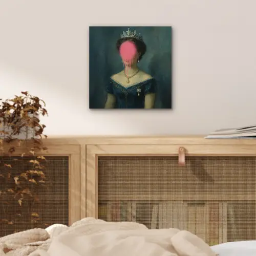 Kroon - Roze druipend verf - Portret aluminium wit klein -sfeer3