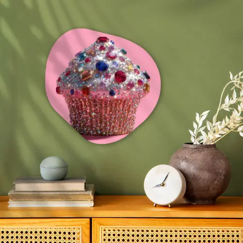 Cupcake - Kleurrijk - Edelstenen Wandcirkel Organisch Forex 3mm klein -sfeer2