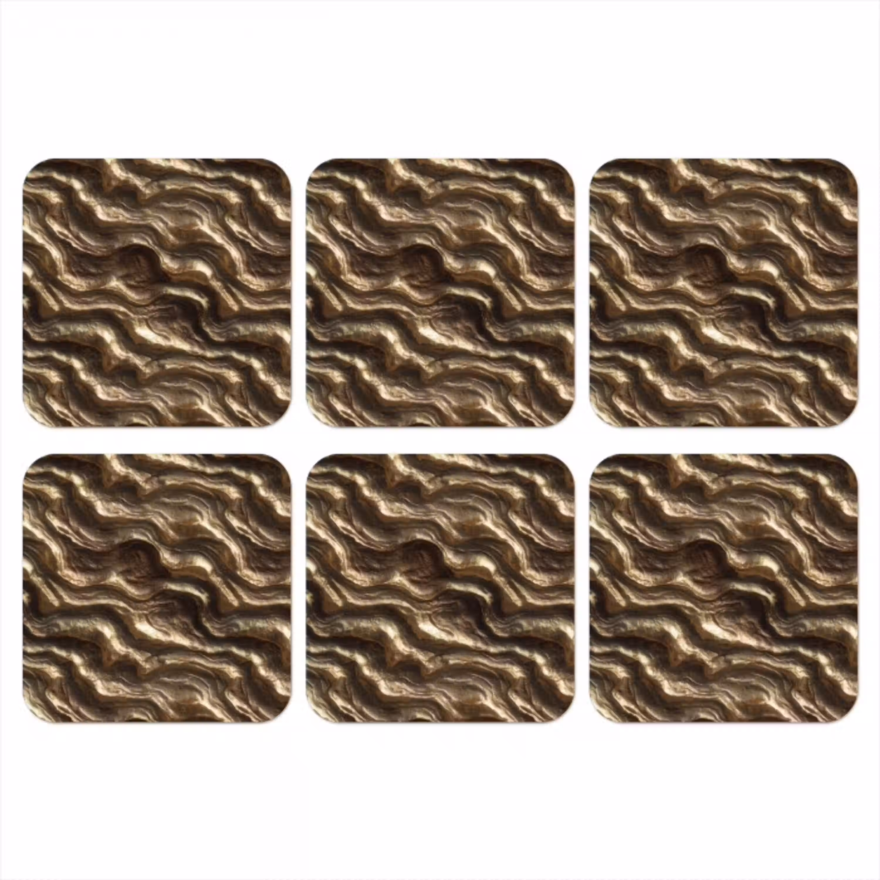Reliëf - Golven - Abstract - Bronsgoud onderzetter kurk middel 366 -3d