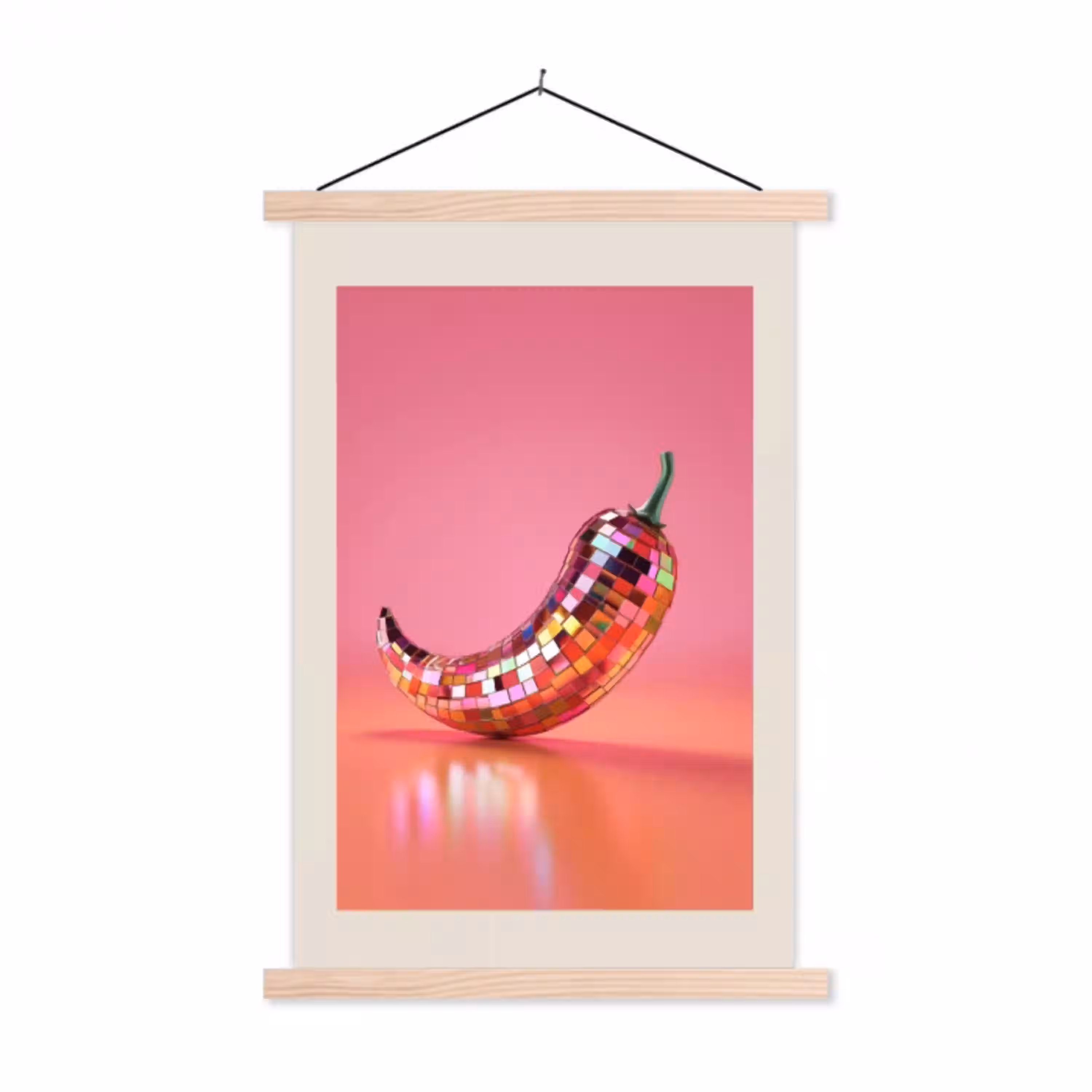 Disco - Peper - Roze textielposter latten blank klein -3d