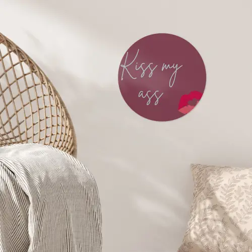 Kiss my ass - Lip - Bordeaux Wandcirkel behangsticker klein -sfeer4