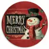 Klassiek - Kerstgroet - Sneeuwpop - Rood Wandcirkel kunststof plaat 5mm dik klein -3d