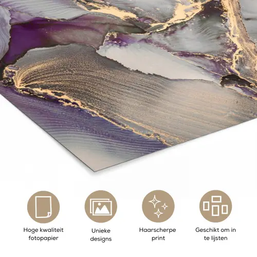 Goud - Paars - Marmer poster papier klein -closeup_NL