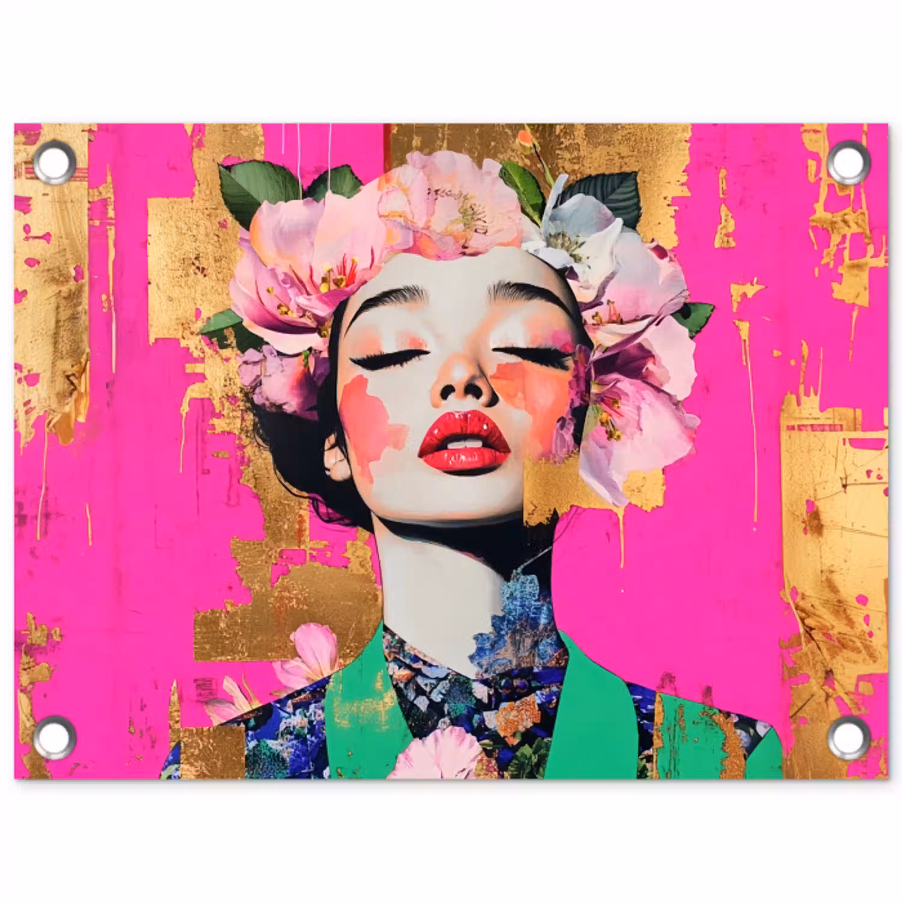 Bloemenkroon - Goud - Vrouw - Portret tuinposter los doek klein -3d