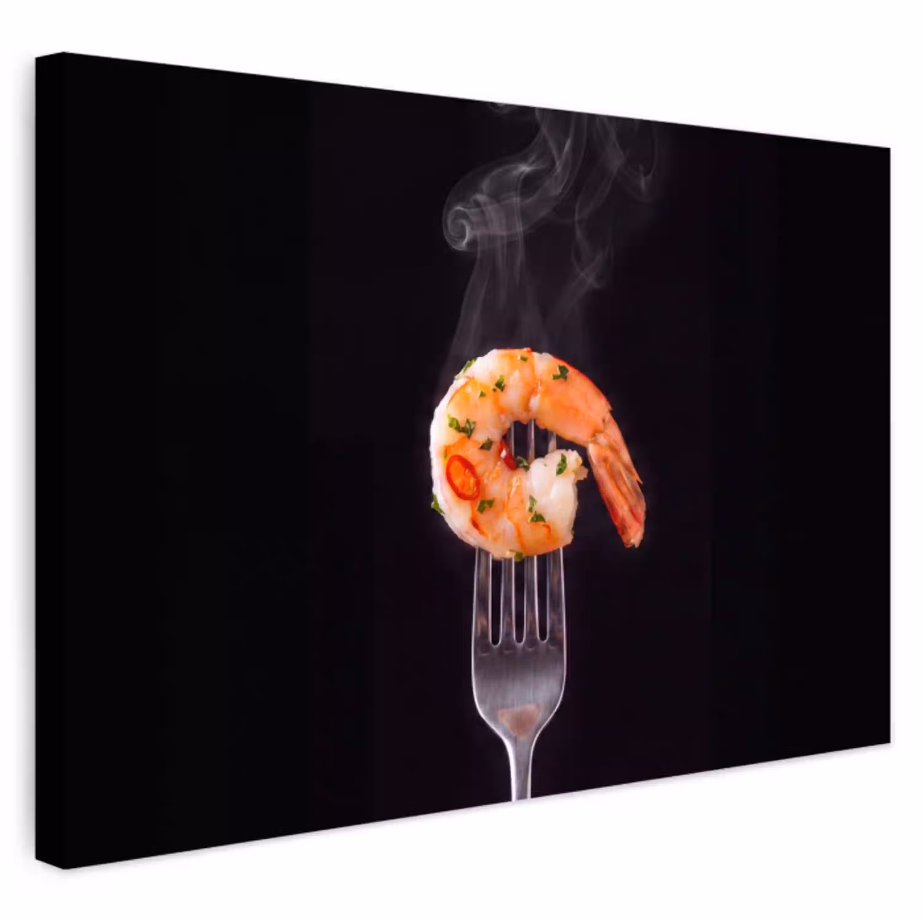 Eten - Garnaal - Vork Tuinposter op houten frame 2 cm dik klein -3d