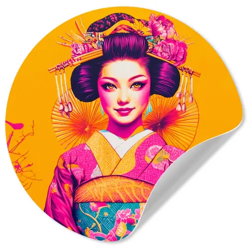Bloemen - Vrouw - Kimono - Roze Wandcirkel behangsticker klein -3d