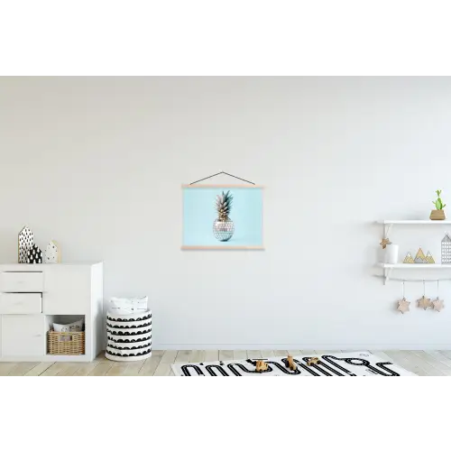 Blauw - Ananas - Disco - Discobal textielposter latten blank klein -kinderkamer