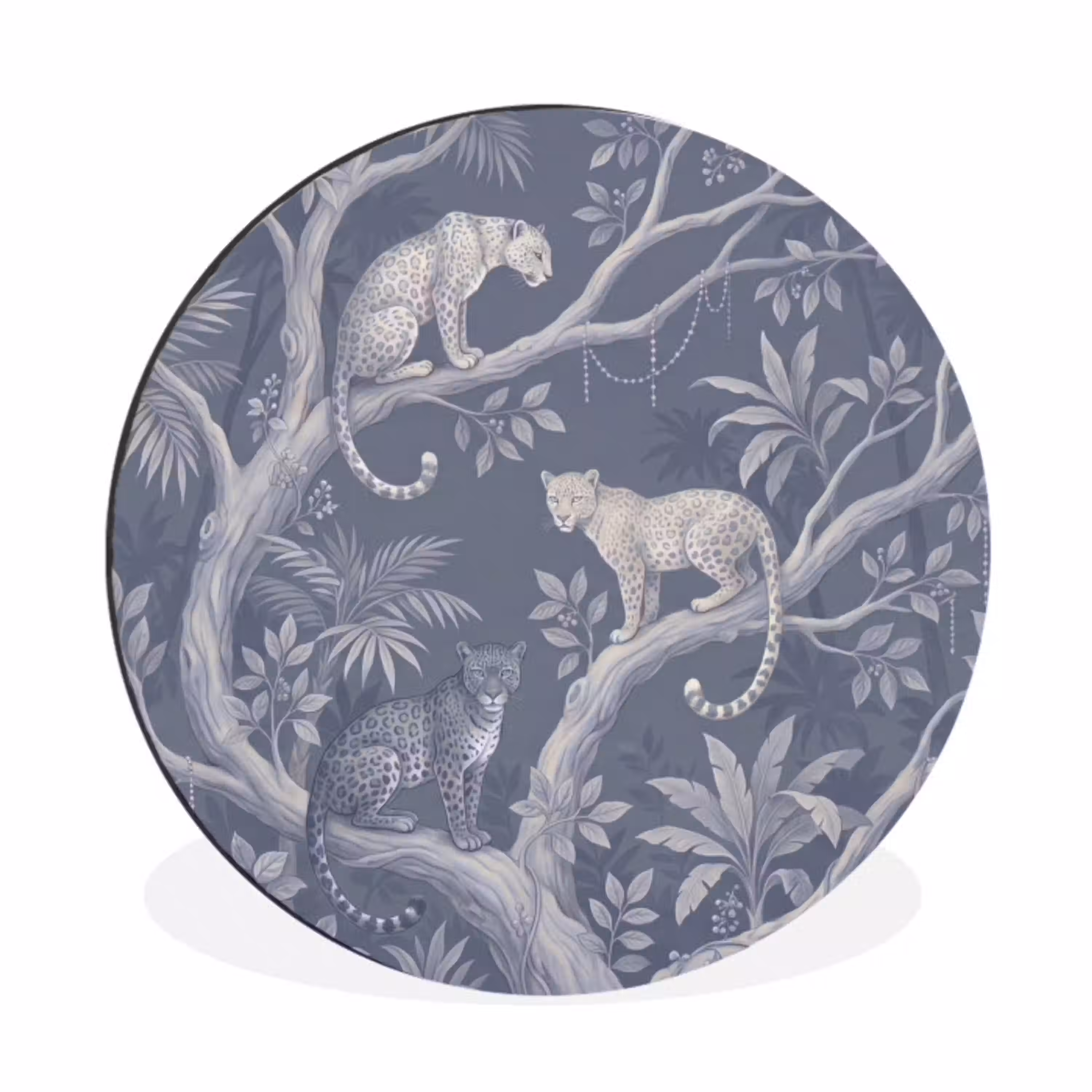 Dieren - Jungle - Illustratie - Bomen - Blauw Wandcirkel aluminium klein -3d