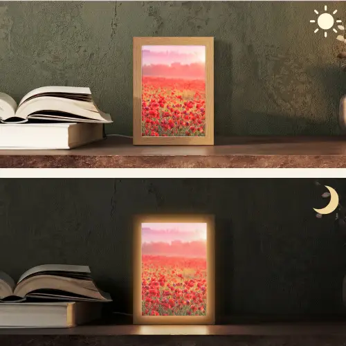 Bloemen - Klaprozen - Rood - Bloemenveld Light Box met kabel (Tafellamp) klein -sfeer3