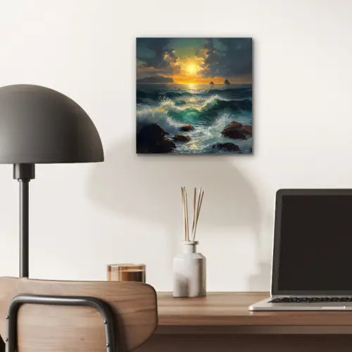 Zee - Zon - Golven - Rotsen aluminium wit klein -sfeer5