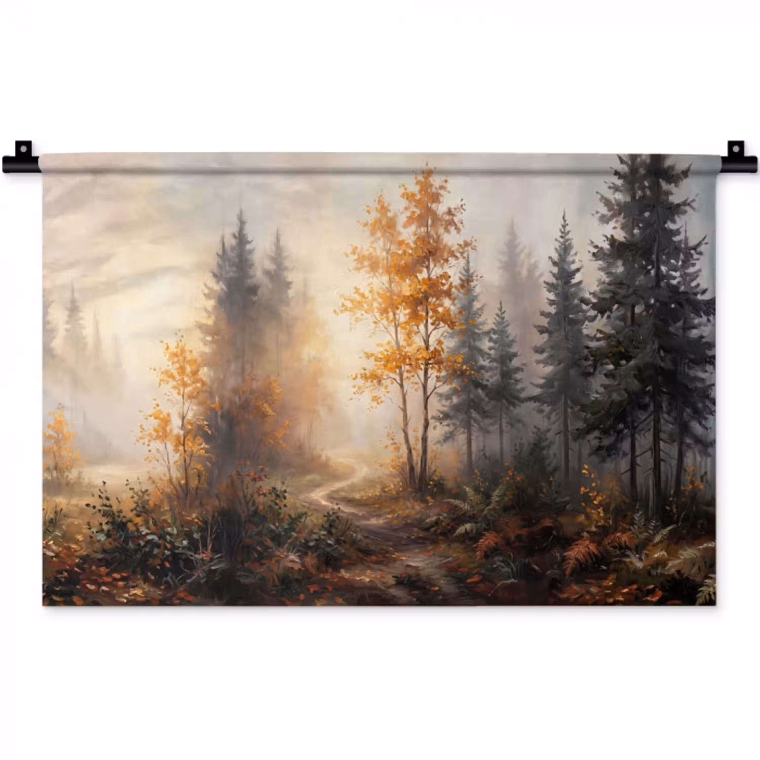 Bospad - Herfstbladeren - Natuur - Schilderachtig - Oranje Wandkleed katoen klein -zz3d