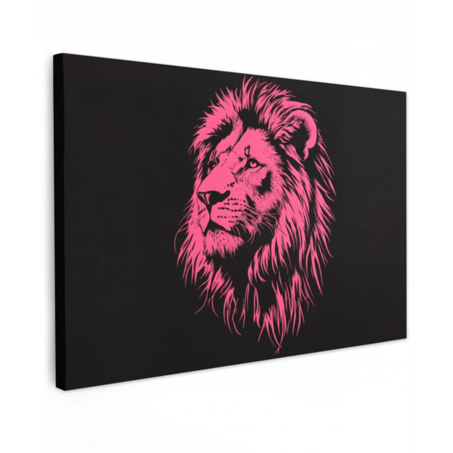 Leeuw - Zwart - Roze - Neon Tuinposter op houten frame 2 cm dik klein -3d