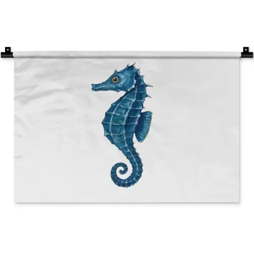 Zeepaardje - Staart - Blauw Wandkleed katoen klein -zz3d