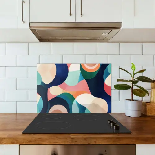 Abstract - Blauw - Roze keuken achterwand spatscherm klein -sfeer2
