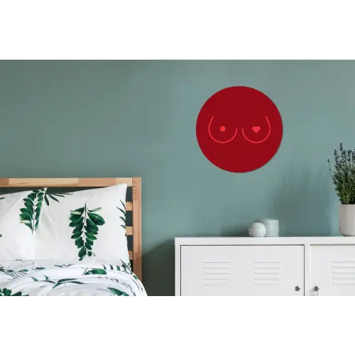 Minimalistisch - Lijnillustratie - Rood Wandcirkel aluminium klein -slaapkamer