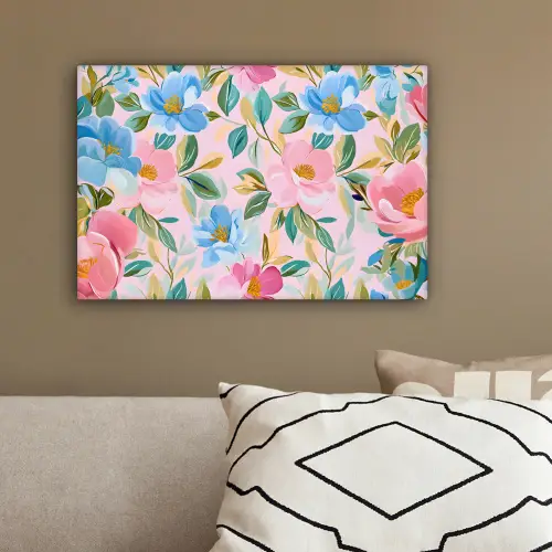 Blauw - Roze - Bloemen canvas 2cm klein -sfeer3