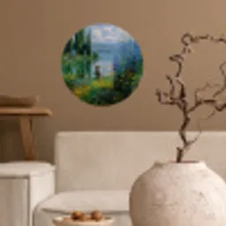 Bloemen - Meer - Bergen - Groen Wandcirkel behangsticker klein -sfeer1