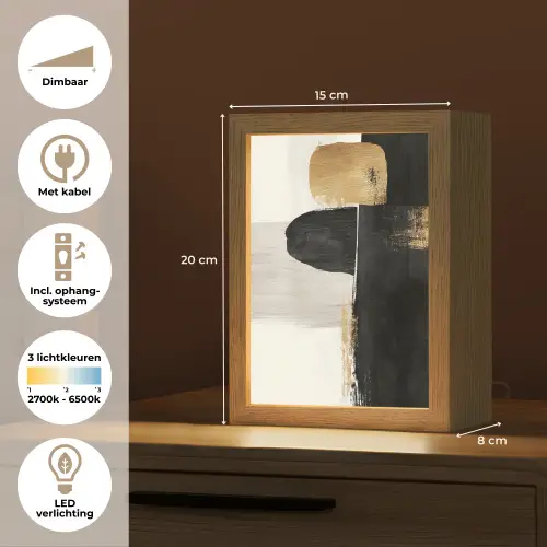 Vormen - Penseelstreken - Abstract - Goud Light Box met kabel (Tafellamp) klein -USP_NL