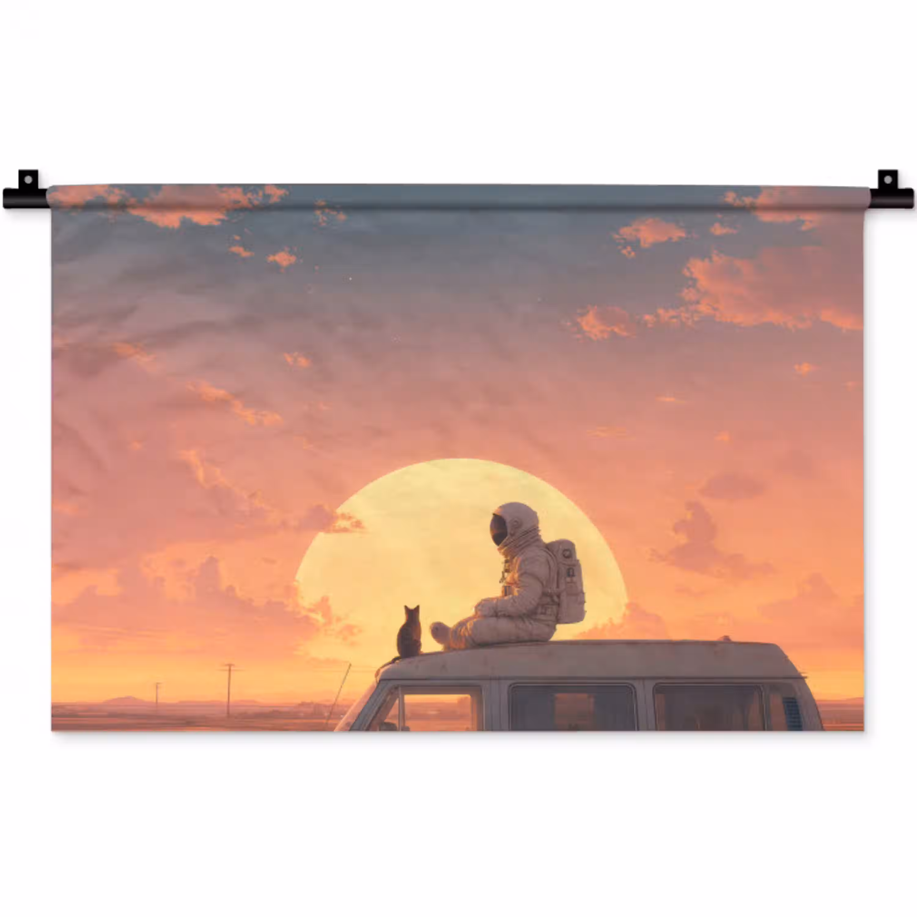 Busje - Kat - Zonsondergang - Oranje Wandkleed katoen klein -zz3d