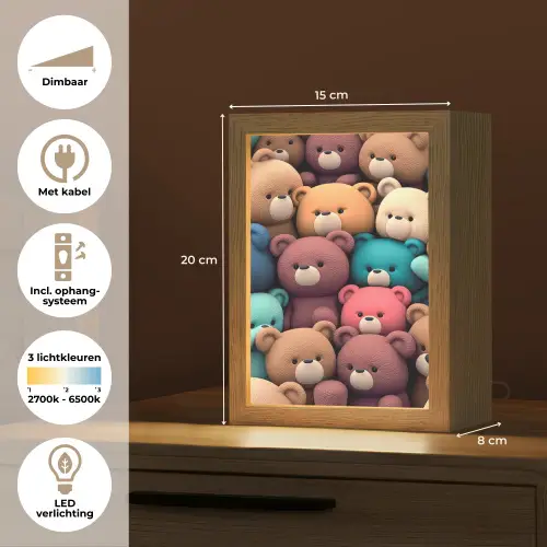 Knuffelbeer - Knuffel - Roze - Blauw - Bruin - Kind Light Box met kabel klein -USP_NL
