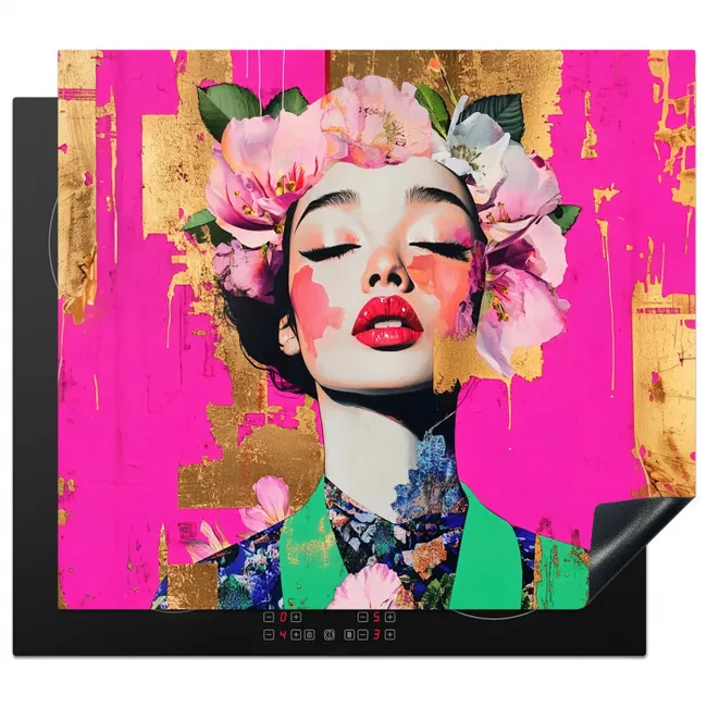 Bloemenkroon - Goud - Vrouw - Portret Inductie beschermer vinyl 3mm middel -3d