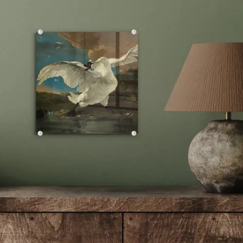 De bedreigde zwaan - Schilderij van Jan Asselijn plexiglas 5mm klein -sfeer3
