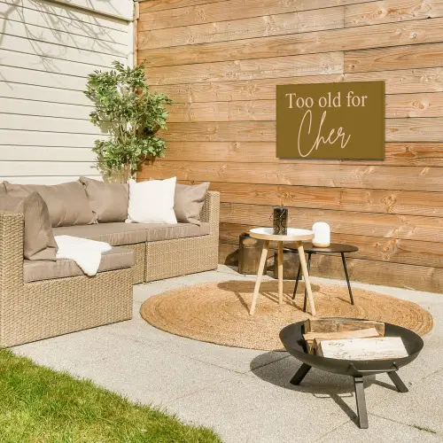 Groen - Too old for cher - Roze Tuinposter op houten frame 2 cm dik klein -sfeer2