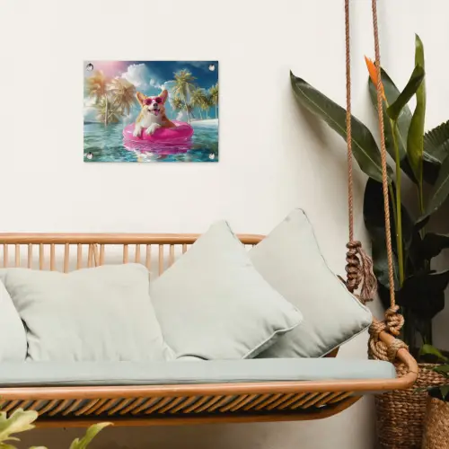 Corgi - Zwemband - Roze - Zonnebril tuinposter los doek klein -sfeer7