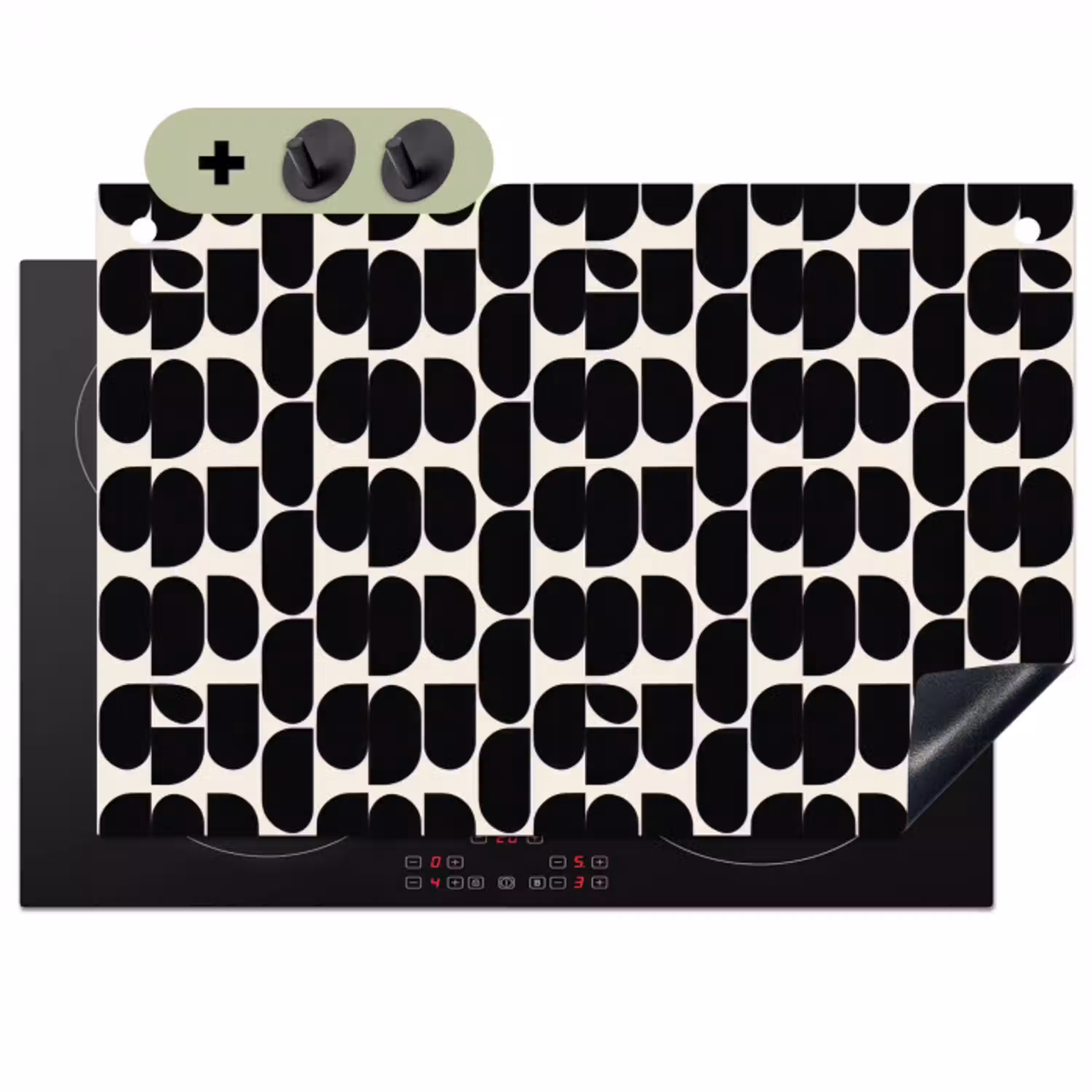 Modern - Patroon - Zwart Inductie beschemer met haakjes klein 777 -3d