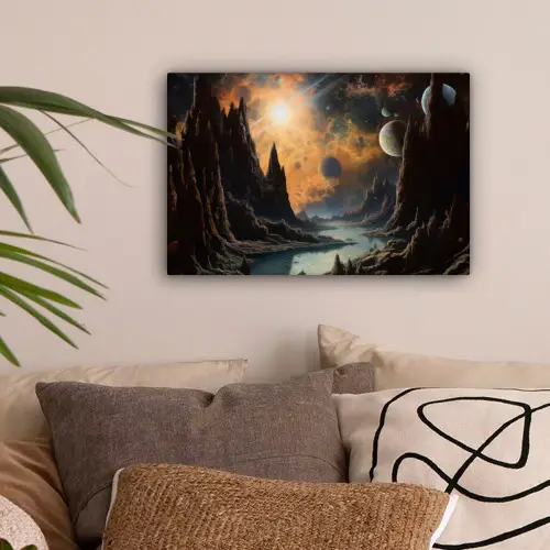 Gebergte - Rafijn - Rivier - Planeten canvas 2cm klein -sfeer1