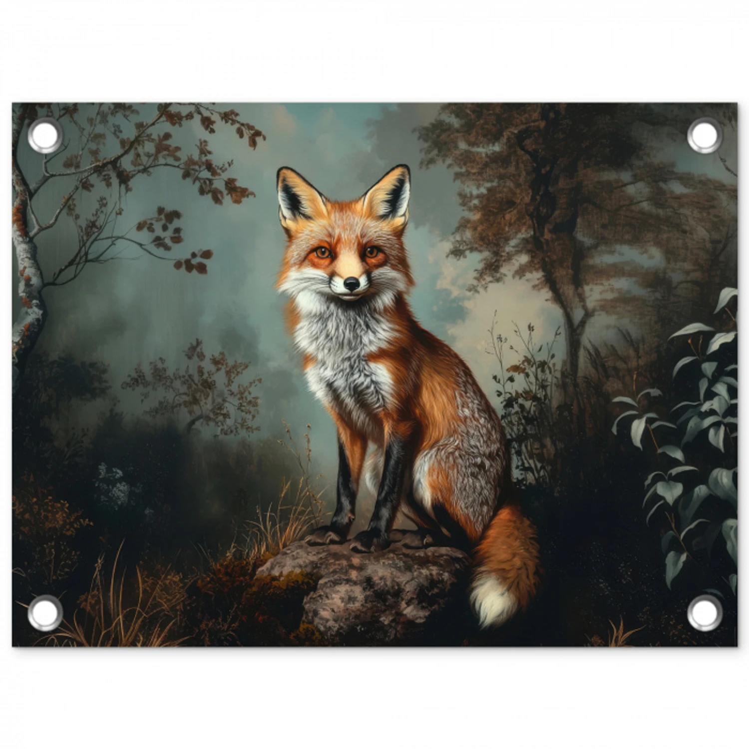 Vos - Rots - Bos - Oranje tuinposter los doek klein -3d