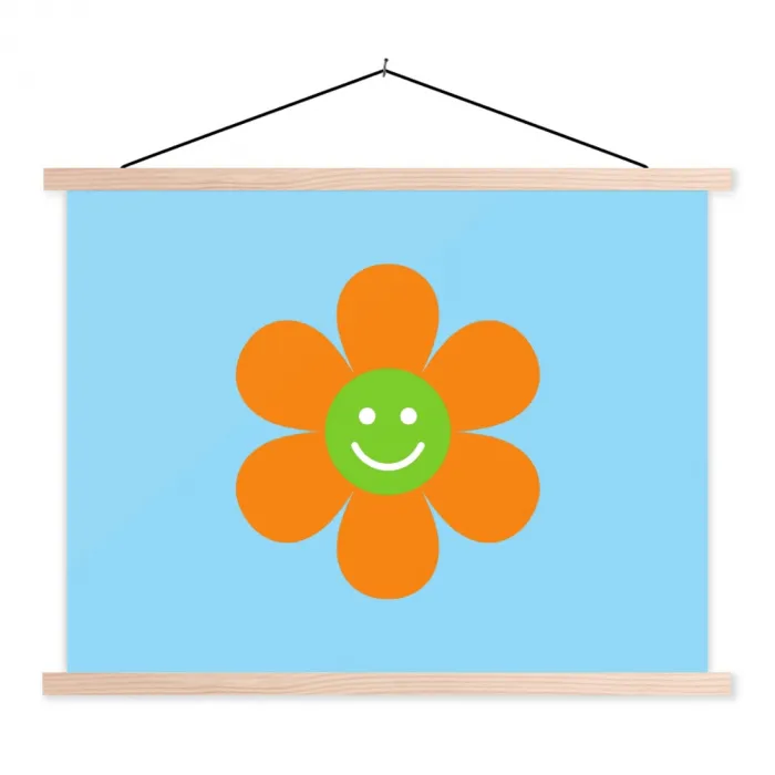Bloem - Smiley - Kleurrijk textielposter latten blank klein -3d