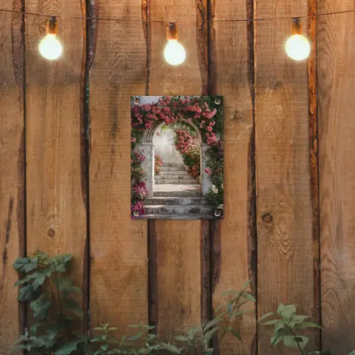 Doorkijk - Rozen - Vintage - Poort tuinposter los doek klein -sfeer1