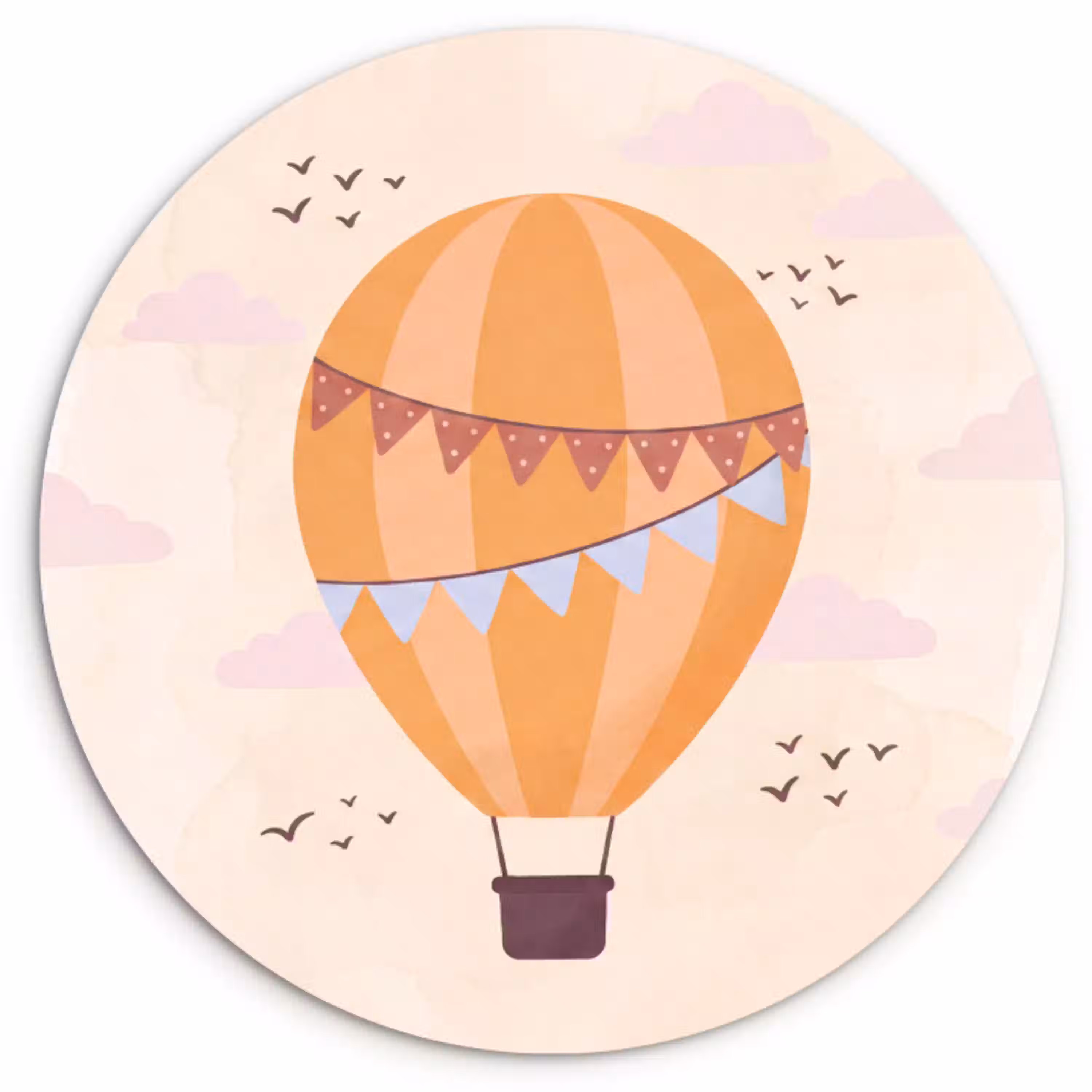 Luchtballon - Slingers - Avontuur - Illustratie - Oranje Wandcirkel kunststof plaat 5mm dik klein -3d