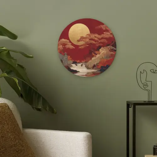 Volle maan - Landschap - Waterval Akoestische PET Vilt - Rond klein -sfeer2