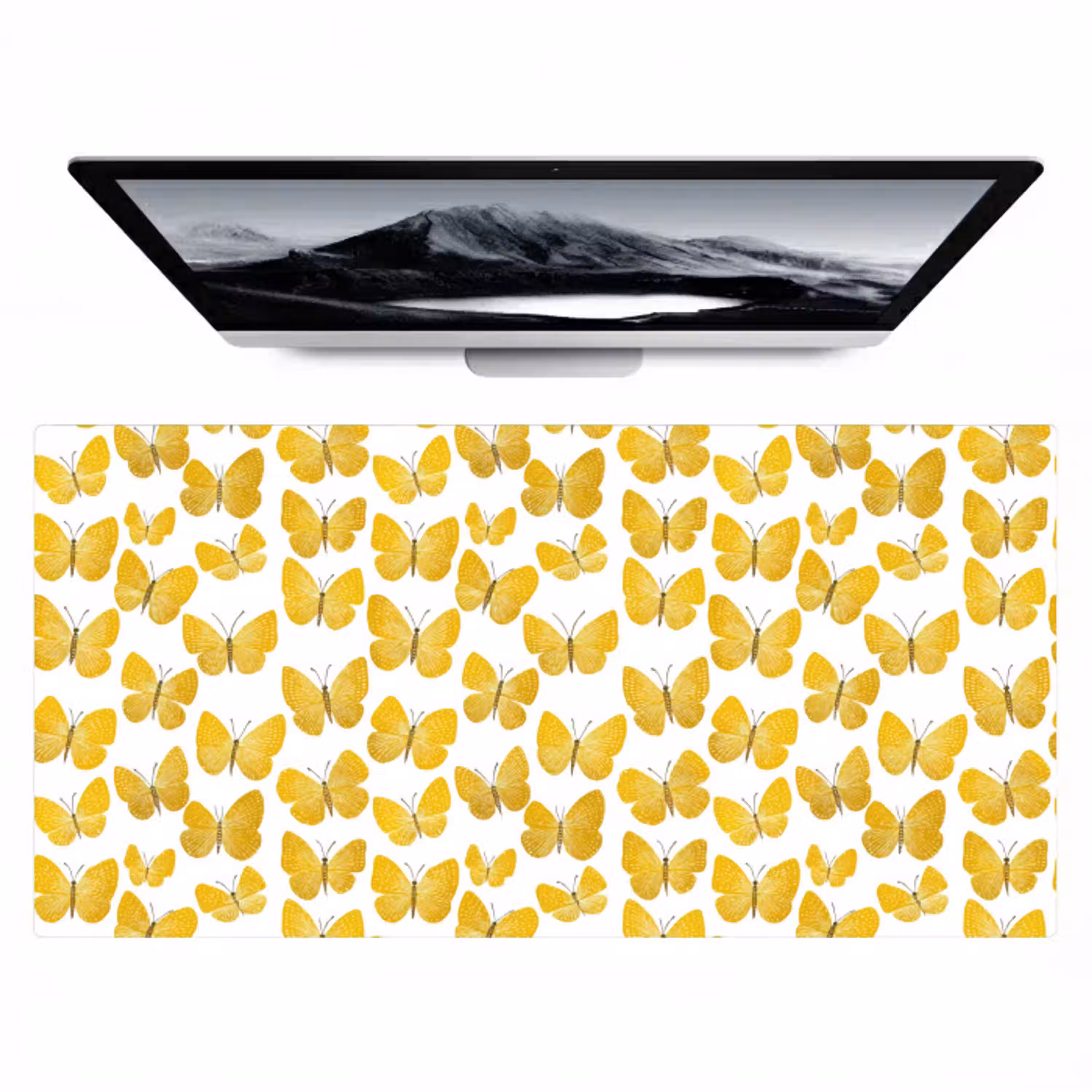 Vlinders - Botanisch - Illustratie - Geel - Wit Muismat XXL klein 681 -zzz3d
