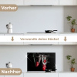 Frambozen - Fruit - Stilleven - Water - Zwart - Rood keuken achterwand spatscherm klein -voor_na_DE