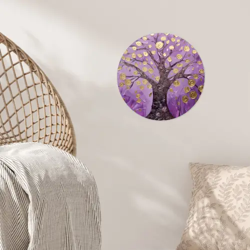Levensboom - Boom - Paars - Goud - Modern Wandcirkel behangsticker klein -sfeer4