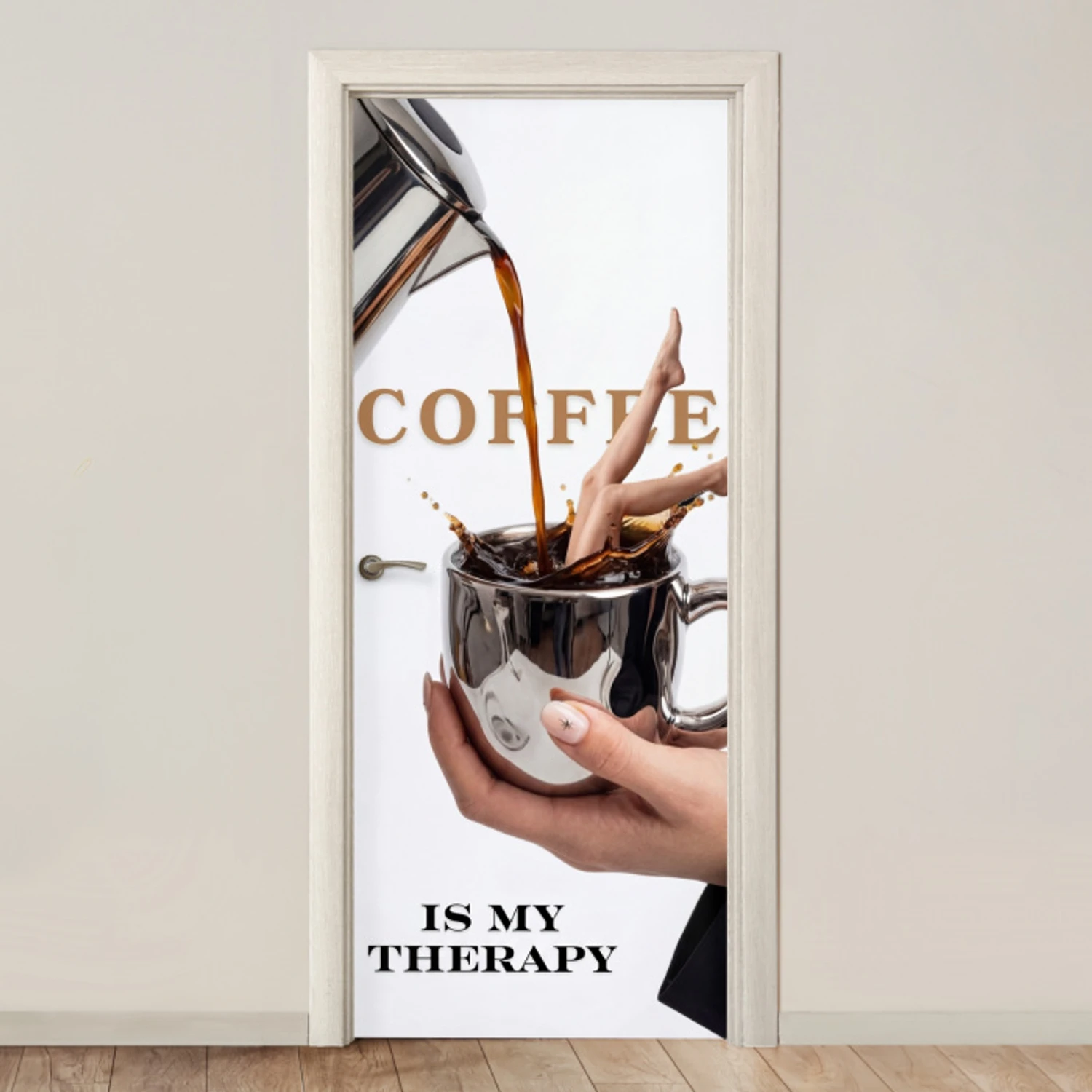 Koffie - Mok - Kan - Therapie deurposter klein -3d_beige