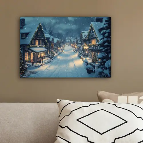 Kerstdorp - Kerst - Sneeuw - Winter canvas 2cm klein -sfeer3