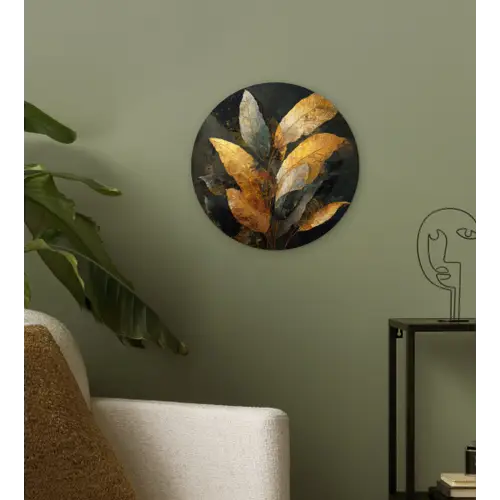 Gouden Bladcompositie – Botanische Luxe Wandcirkel kunststof plaat 5mm dik klein -sfeer3