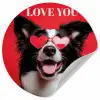 Hond - Hartjesbril - Loveyou - Rood Wandcirkel behangsticker klein -3d