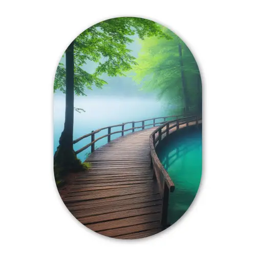 Brug - Water - Rivier - Bos Wandcirkel Ovaal Forex klein -3d