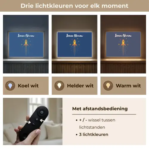 Raket - Blauw - Sterren Light Box met batterij (Wandlamp kind) middel -USP_lichtkleurNL