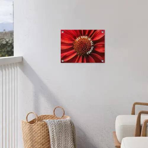 Close up - Bloem - Quote - Rood tuinposter los doek klein -sfeer8